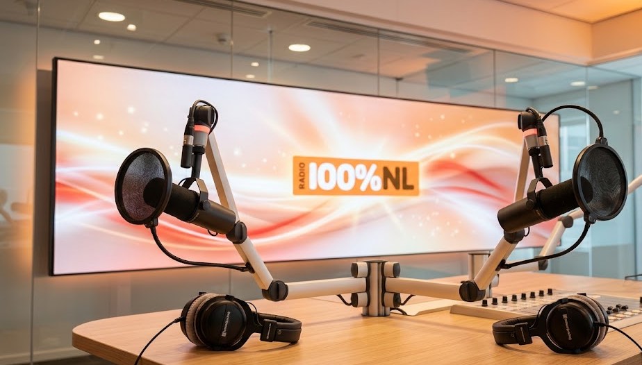 Sfeerimpressie van de 100% NL radio studio met artiesten van eigen bodem