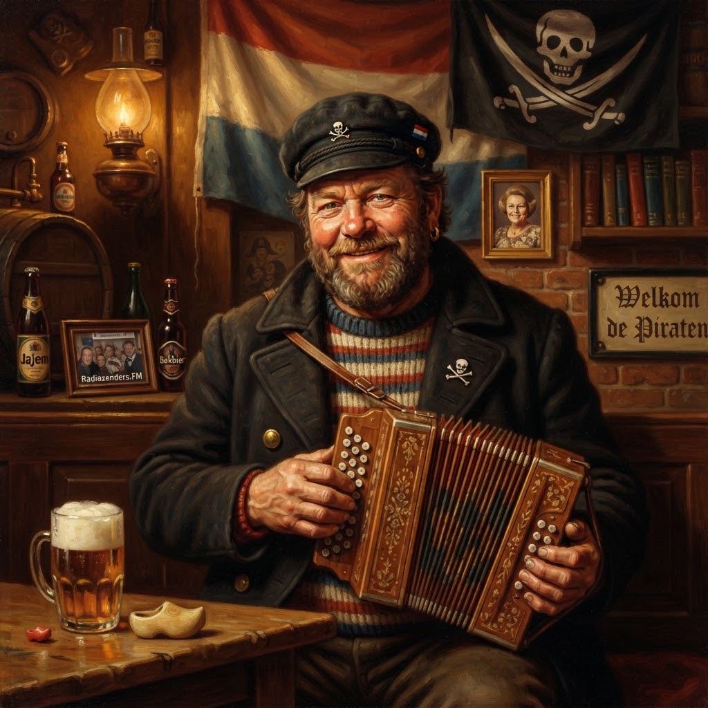 Man speelt piratenmuziek met accordeon Radiozenders.FM