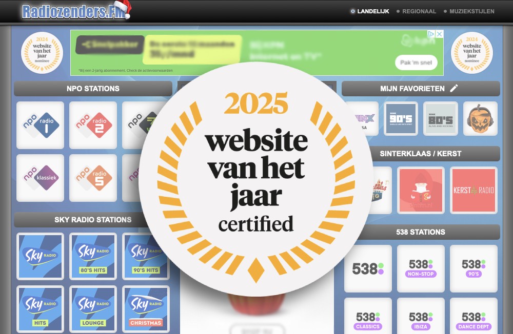 Radiozenders.FM Website van het jaar certified Radiozenders.FM Website van het jaar certified