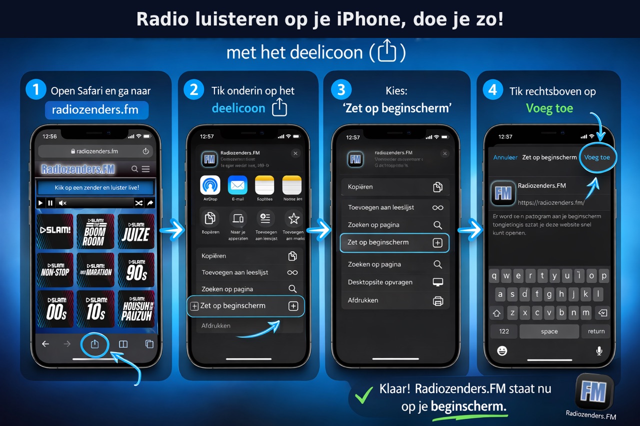 Instructie in 4 stappen: Zo zet je Radiozenders.FM op het iPhone beginscherm als een app.